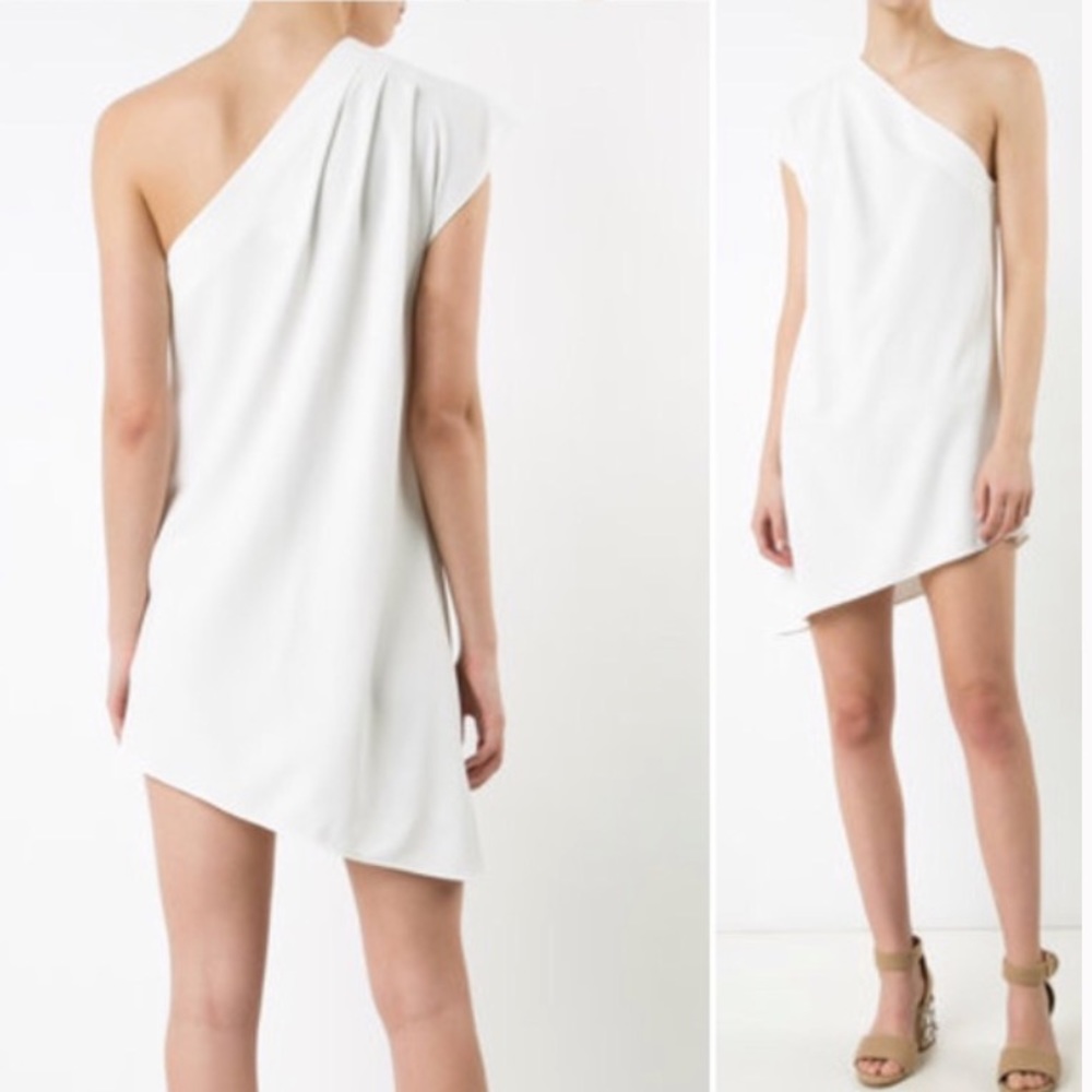 Alice + Olivia White Melina One Shoulder Shift Dress Size 0